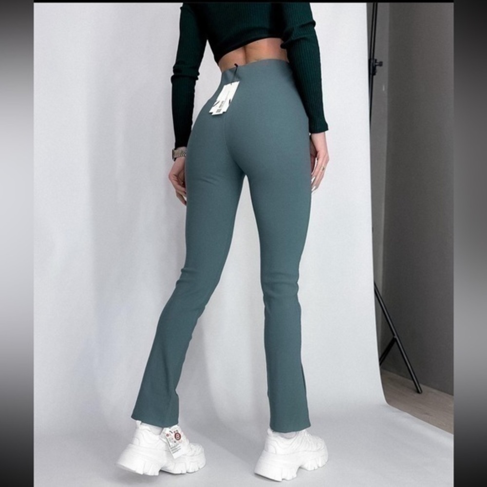 ZARA flared ribbed pants dark green 5039 820